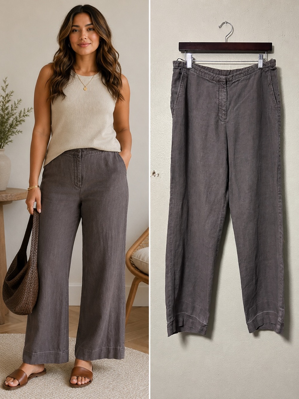 Eileen Fisher Gray Wide Leg Trousers Slacks Pants Italian Fabric Size Medium